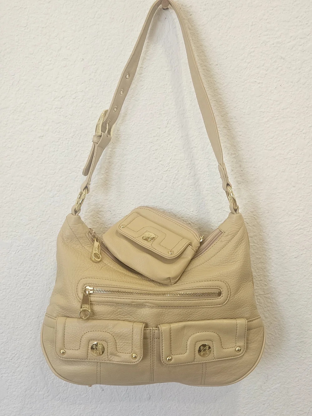 Stone Mountain Leather Hobo Shoulder Bag Purse & Matching Wallet Combo Beige